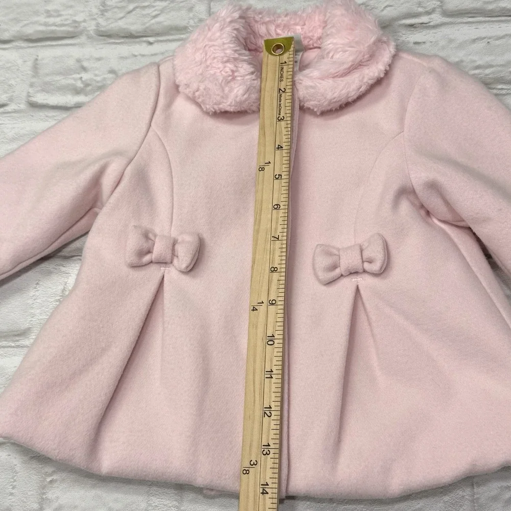 LITTLE ME Pink Felt Pea Coat 12M Bow Faux Fur Babydoll Quilted Lining Warm Fuzzy